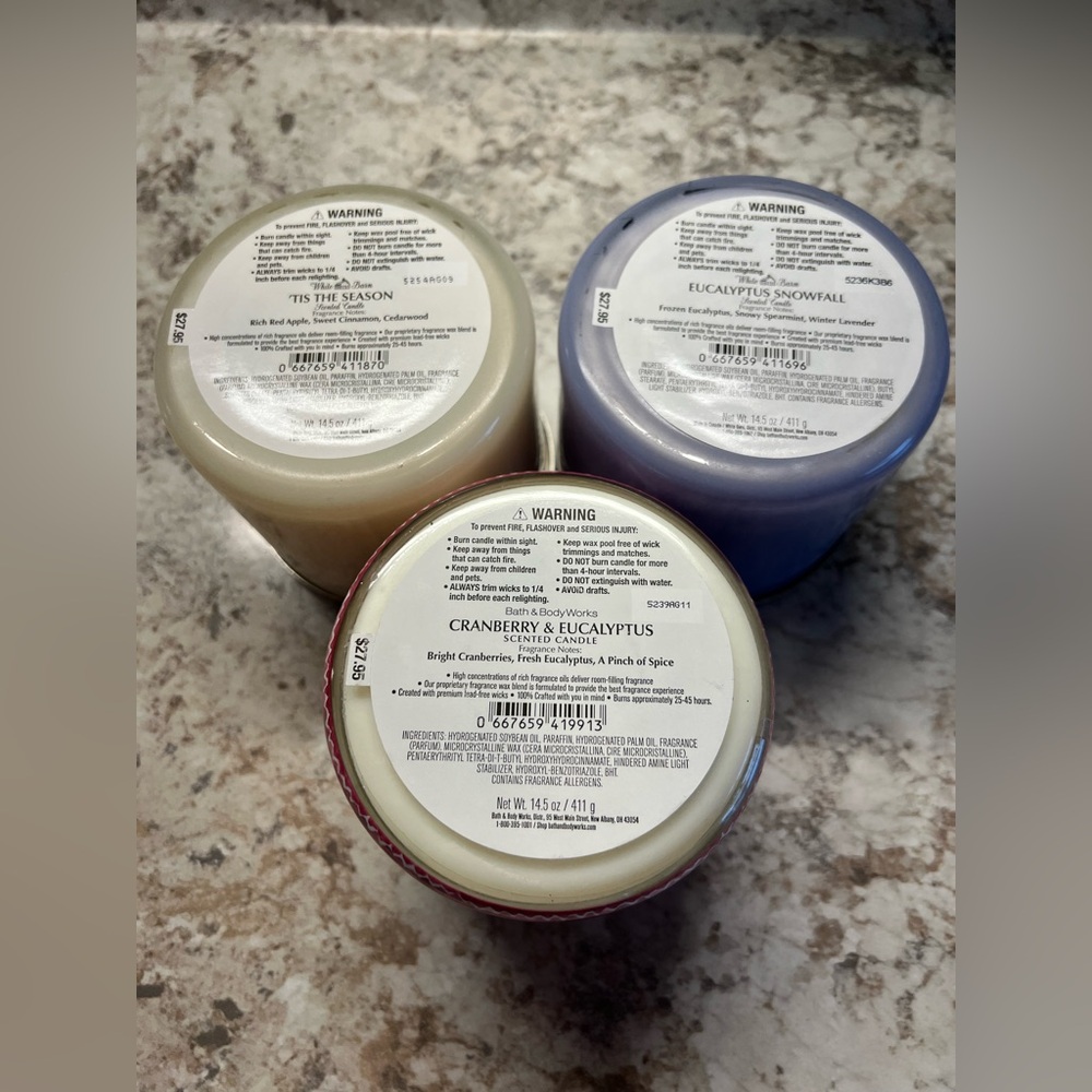 SET OF 3 Bath & Body Works 3-Wick Holiday Series Candles -slightly used - Picture 4 of 4